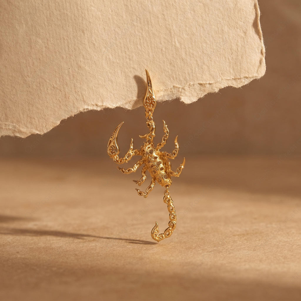 Scorpio Scorpion Statement Earrings, Gold Baroque Filigree Zodiac Jewelry