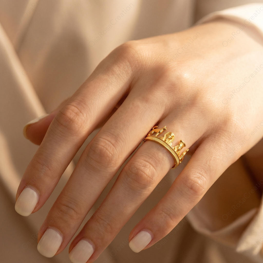 Gold Anubis Pharaoh Ring, Sculptural Statement Jewelry, Copper Plated Band