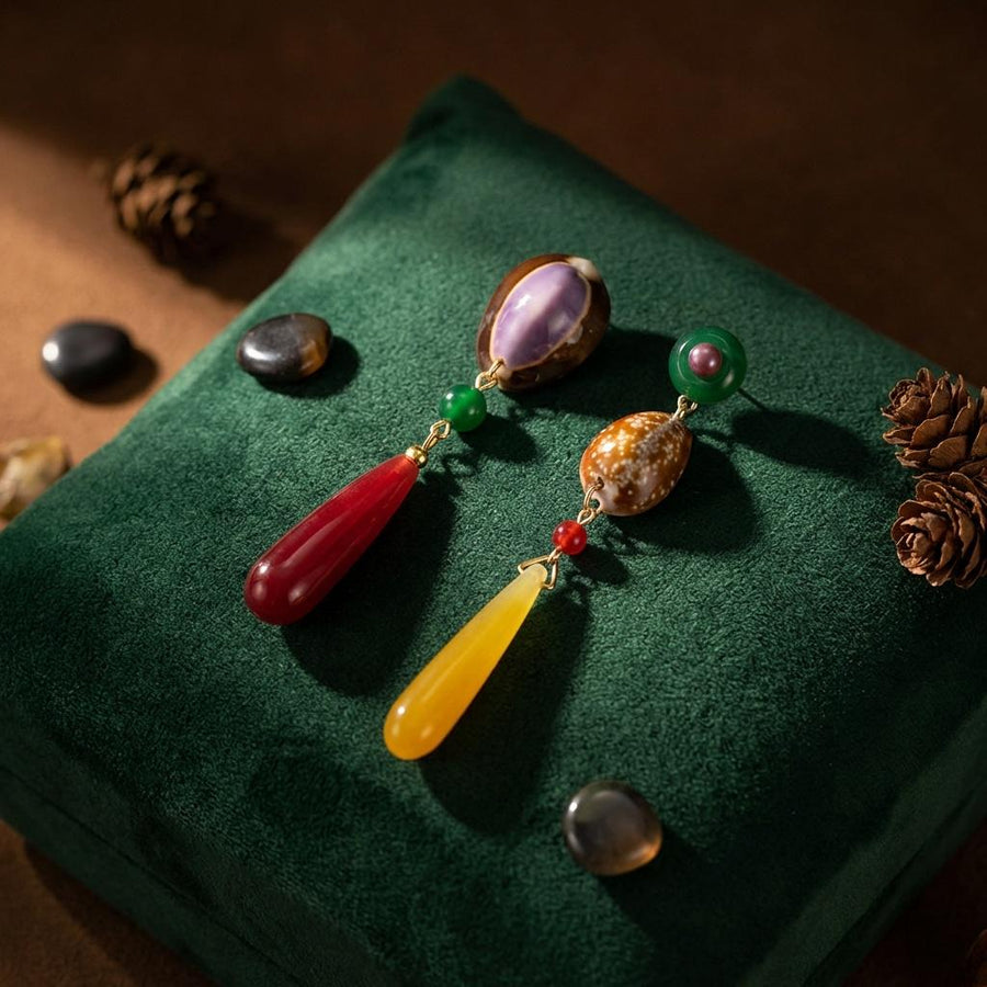 Green Cowrie Shell Earrings