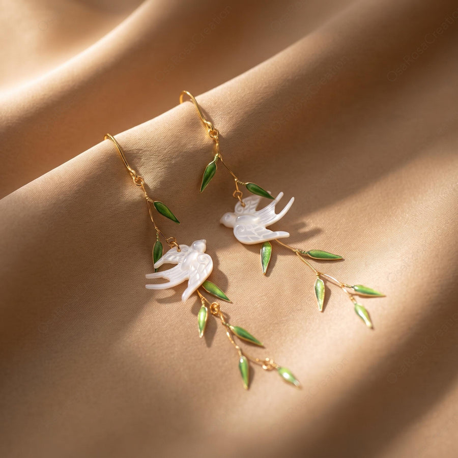 Pearl Vine Bird Earrings