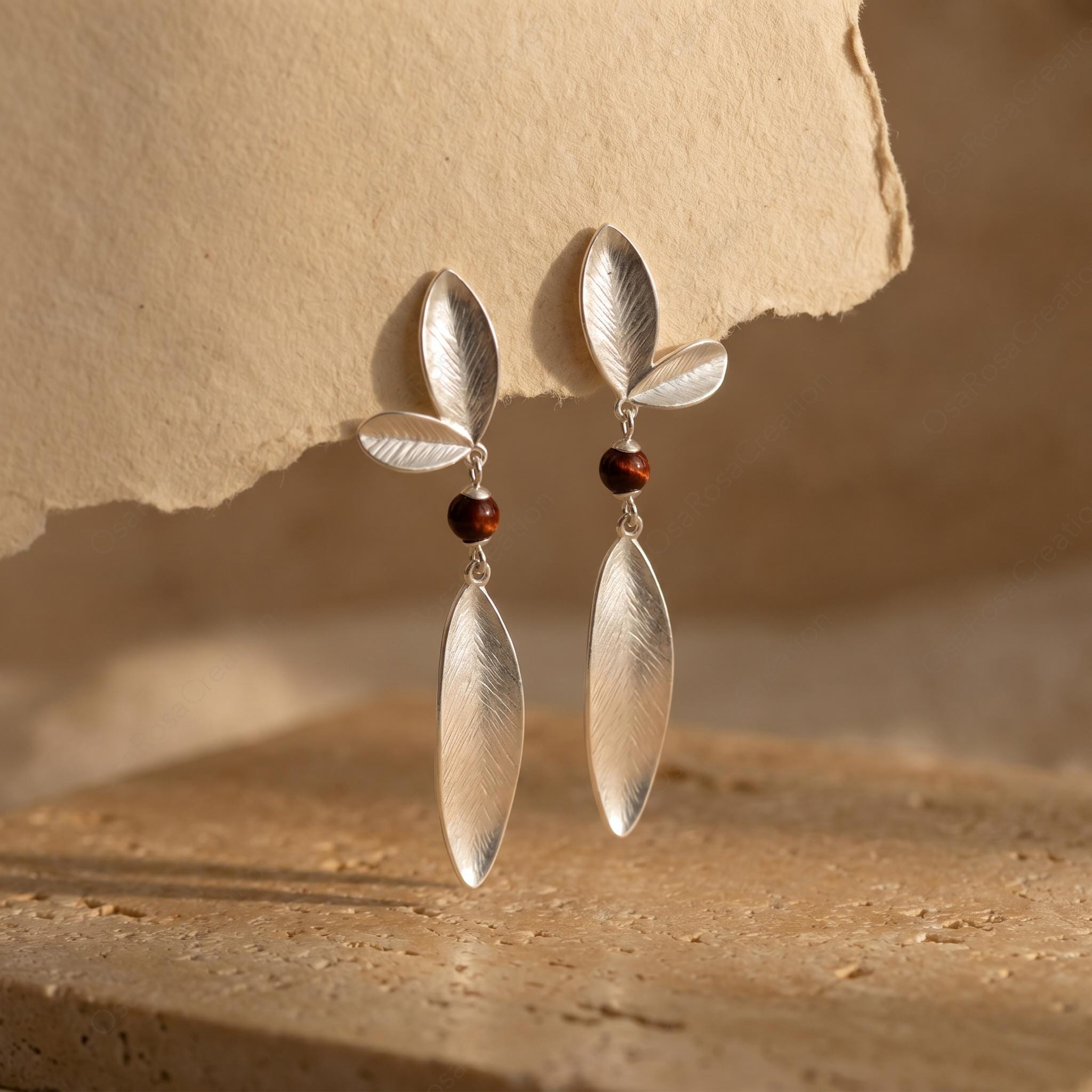 Sterling Silver Leaf Drop Earrings, Botanical Dangle, Nature Inspired Bridal Jewelry