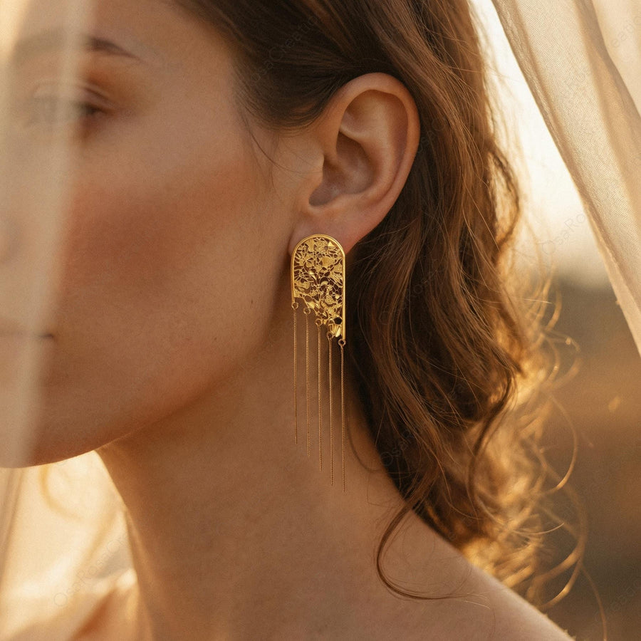 Floral Arch Fringe Earrings