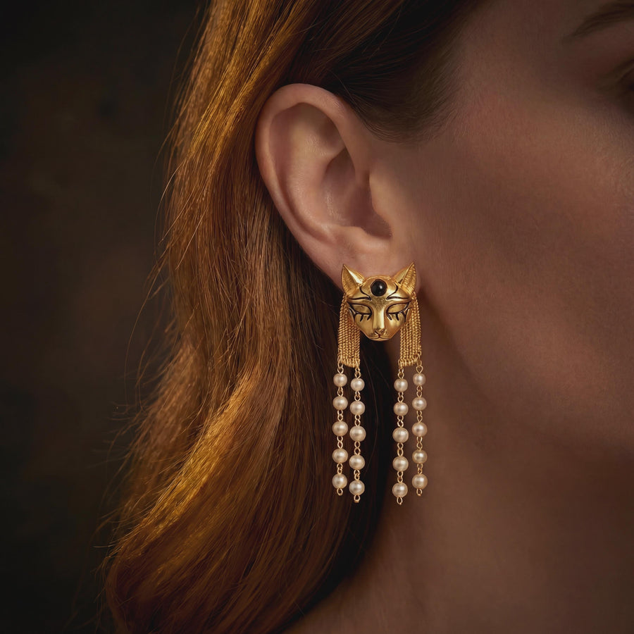 Bastet Pearl Tassel Earrings