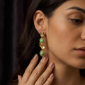 Gold Turquoise Dangle Earrings, Baroque Sculptural Jewelry, 925 Silver Post