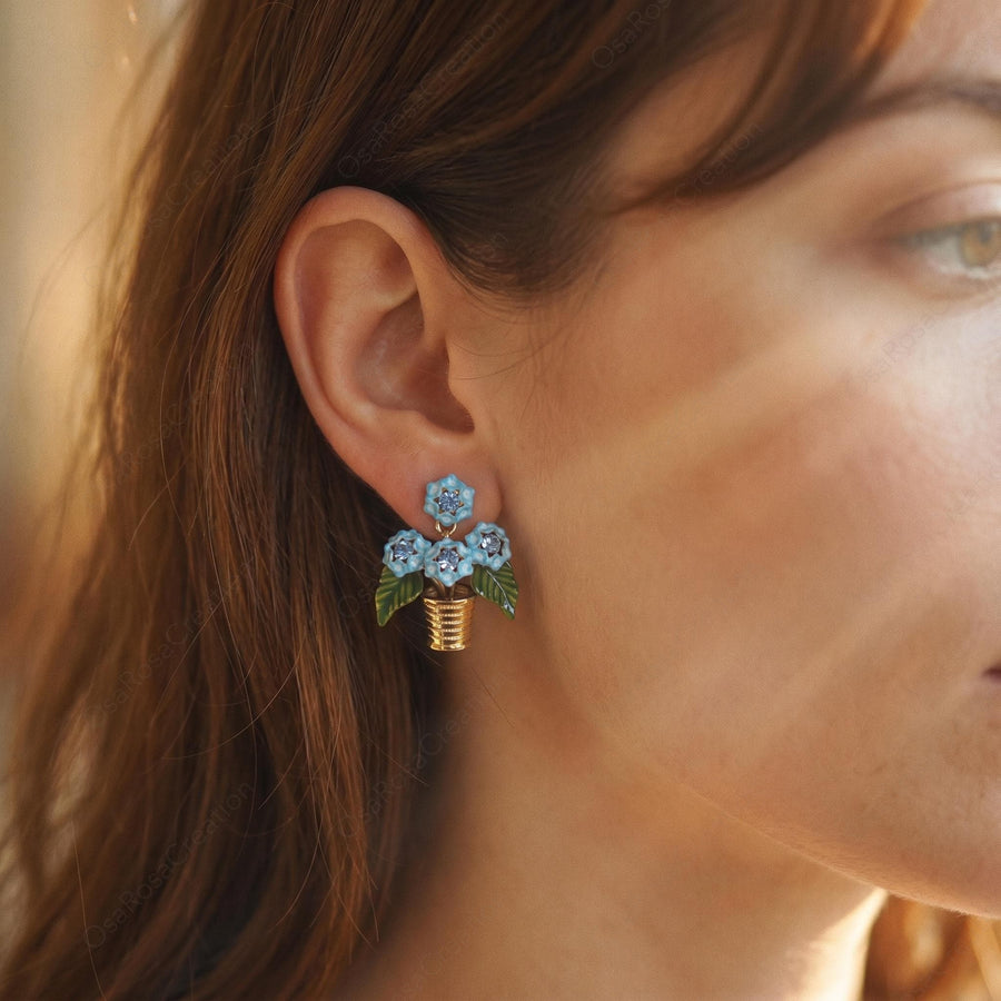 Blue Garden Basket Earrings