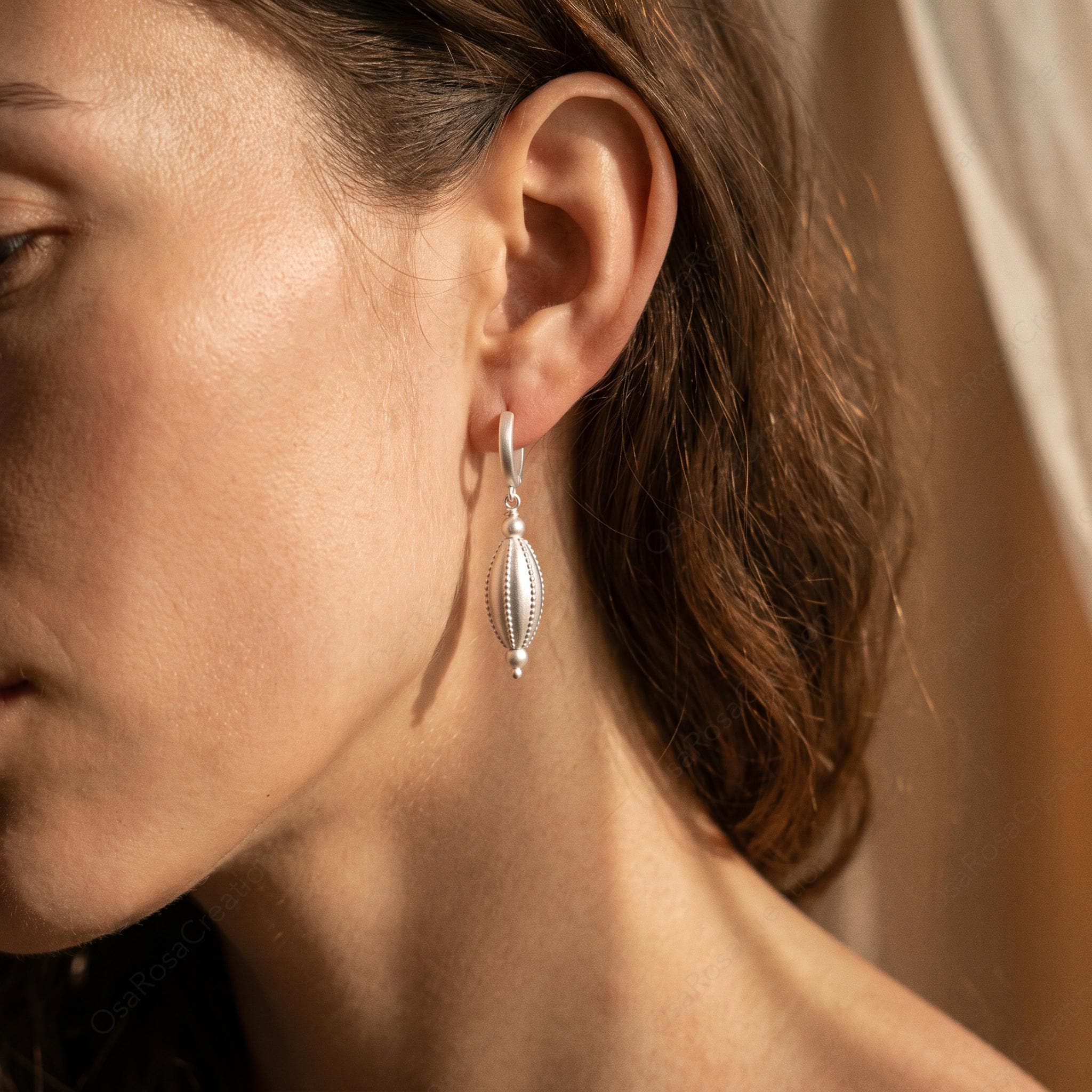 Sterling Silver Seed Drop Earrings, Ancient Greek Style Sculptural Dangle Jewelry