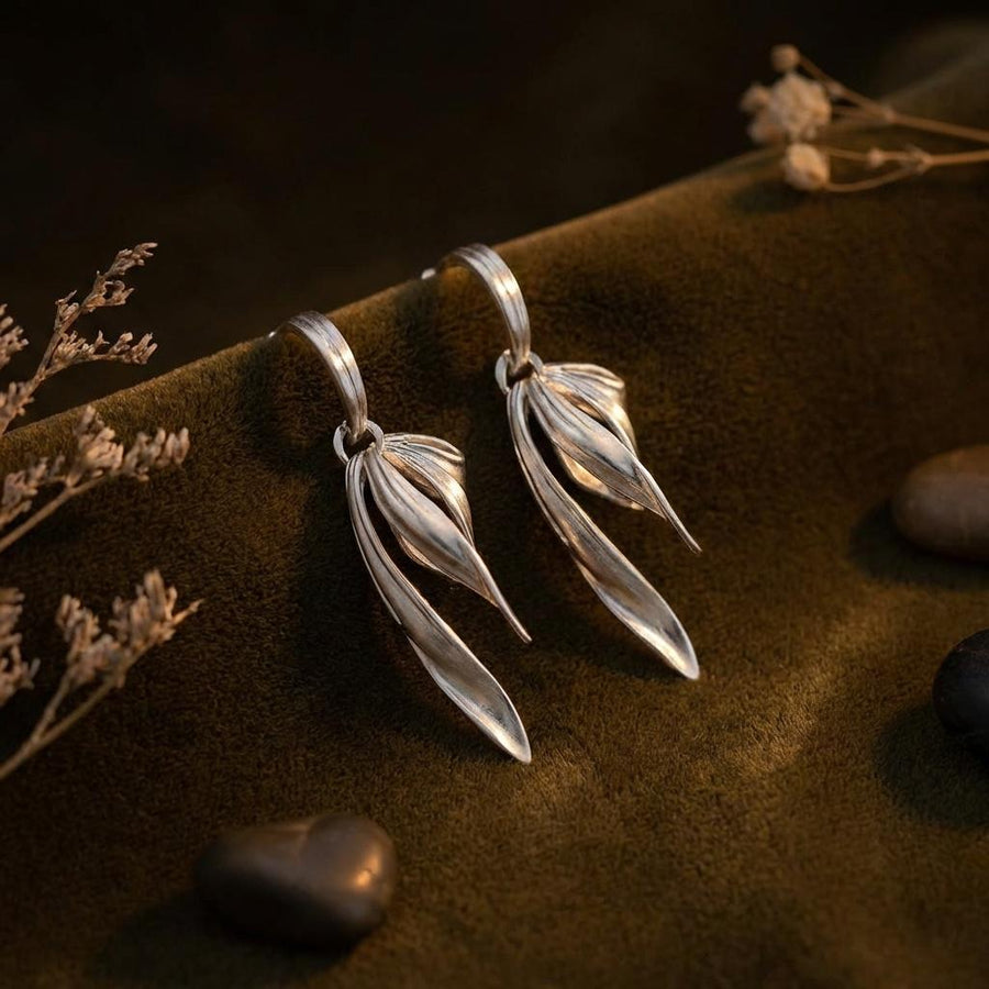 Silver Ribbon Drop Earrings