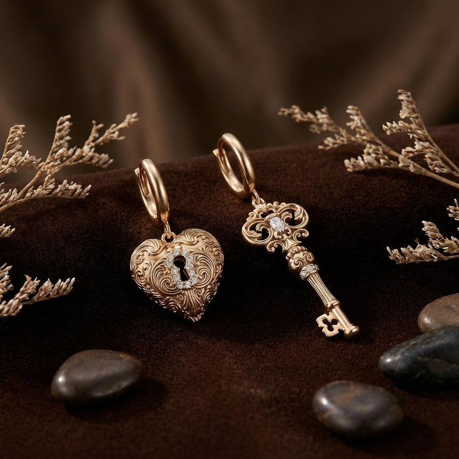 Heart Lock & Key Earrings