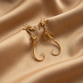 Siren’s Abyss Flower Seahorse Bone Earrings — Gold Plated Jewelry