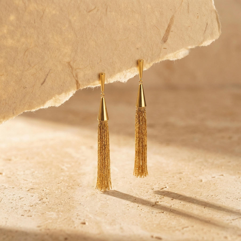 Geometric Chain Tassel Earrings – 18K Gold Plated Minimalist Statement Jewelry