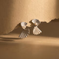 Sculptural  Silver Fan Earrings with Pearl, Ocean Coastal Jewelry
