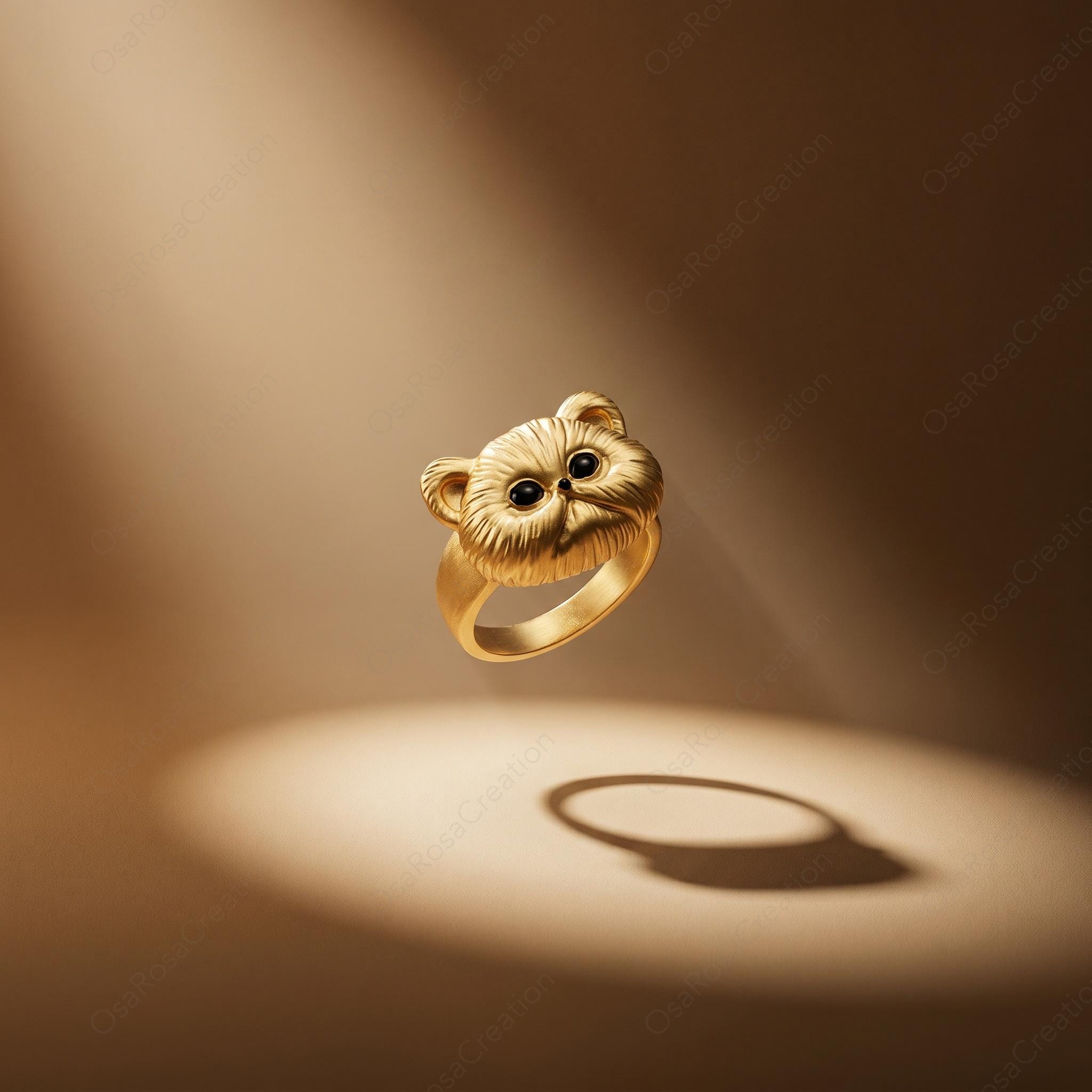 Sculptural Gold Cat Ring, Textured Feline Statement Jewelry, Artistic Animal Ring