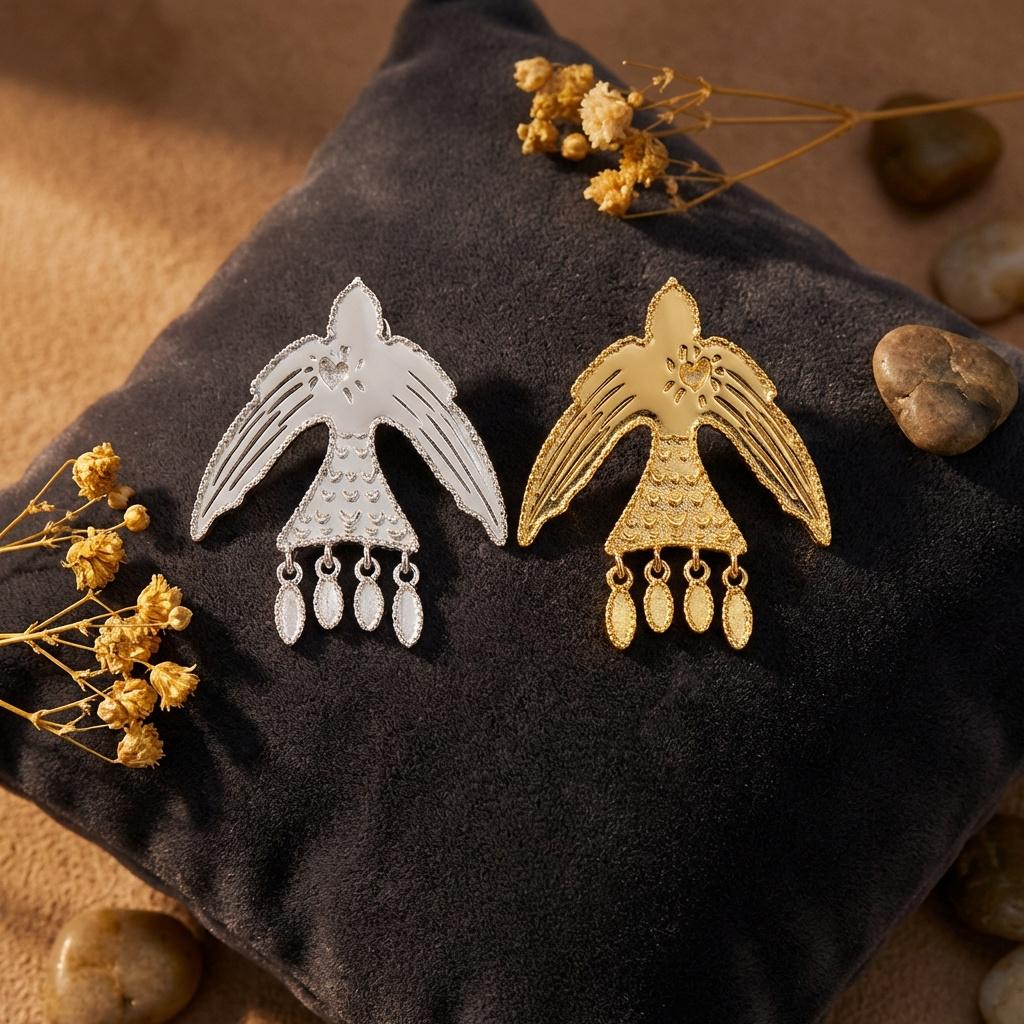 Matte Gold Bird Stud Earrings • Bohemian Totem Jewelry
