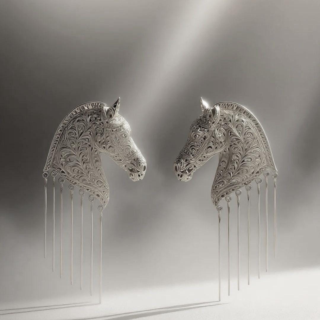 Pegasus Horse Head Earrings | Gold Plated Mythology Jewelry