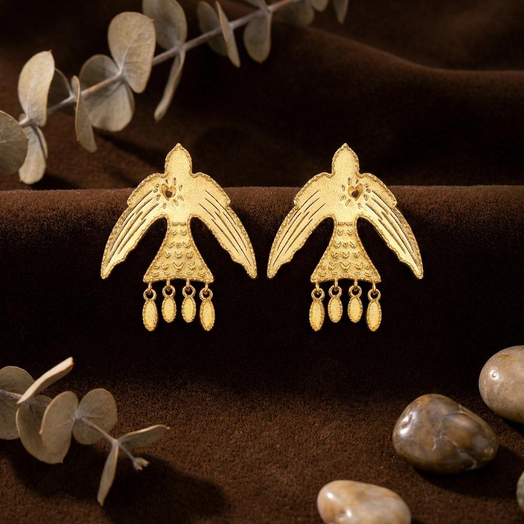 Matte Gold Bird Stud Earrings • Bohemian Totem Jewelry