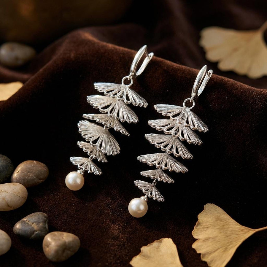 Ginkgo Pearl Fringe Earrings