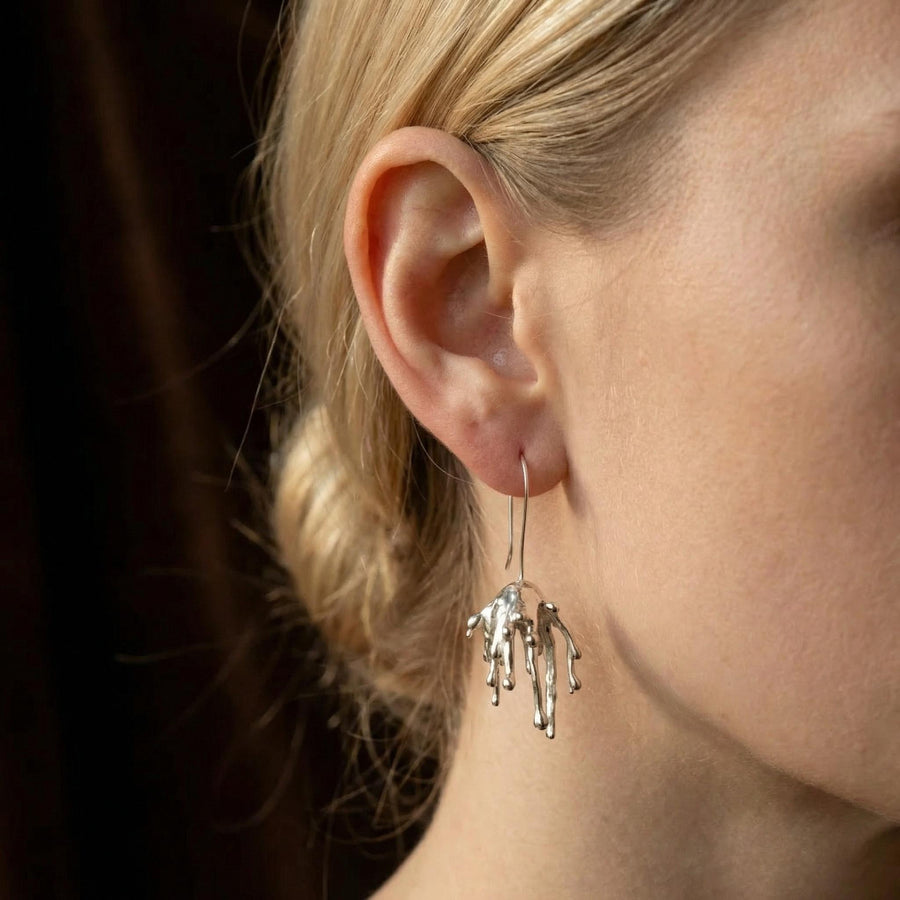 Molten Silver Drop Earrings