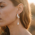 Sculptural Shell Drop Earrings, Platinum Plated, Greco-Roman Jewelry