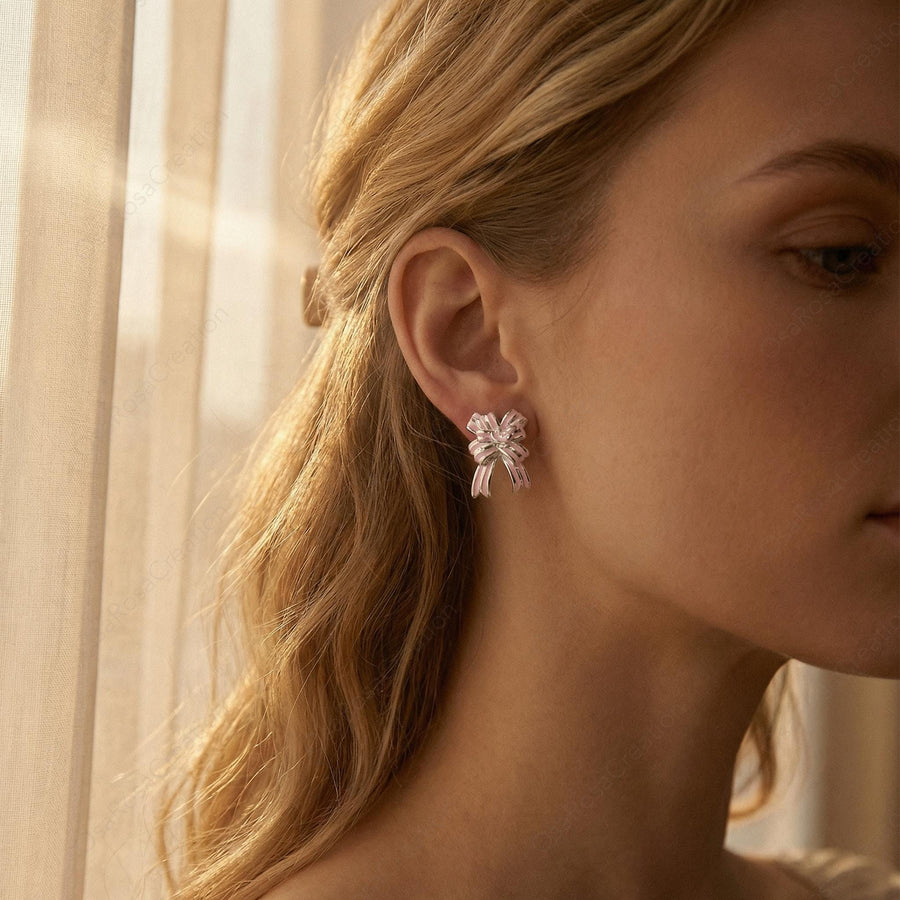 Silver Ribbon Bow Earrings