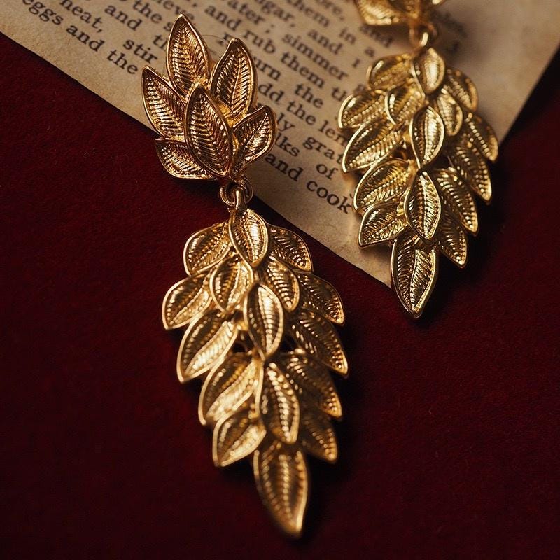 Gold Leaf Dangle Earrings | 18K Plated Botanical Jewelry, 925 Silver Posts