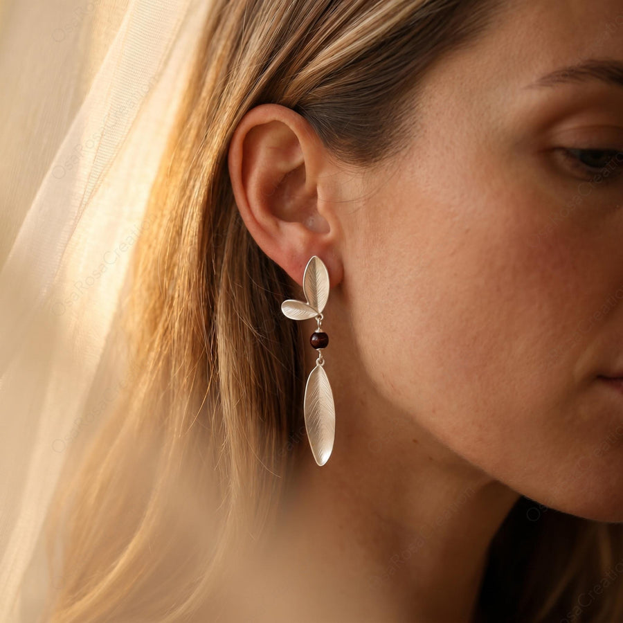 Silver Leaf Drop Earrings