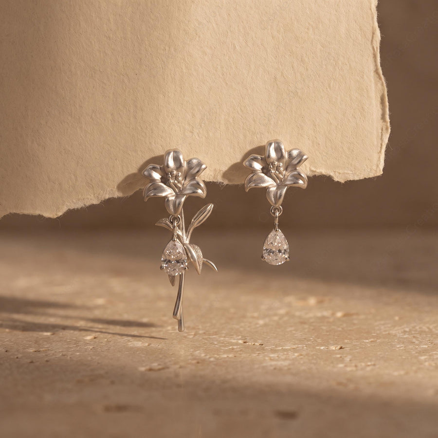 Silver Lily Drop Earrings