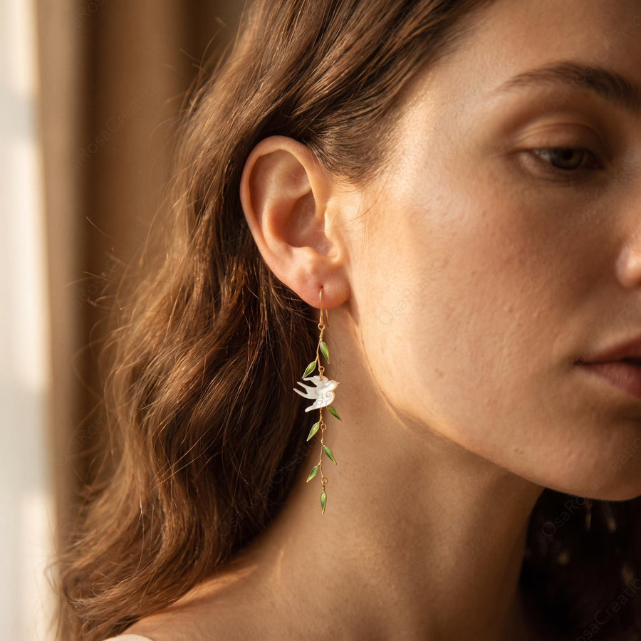 Pearl Vine Bird Earrings