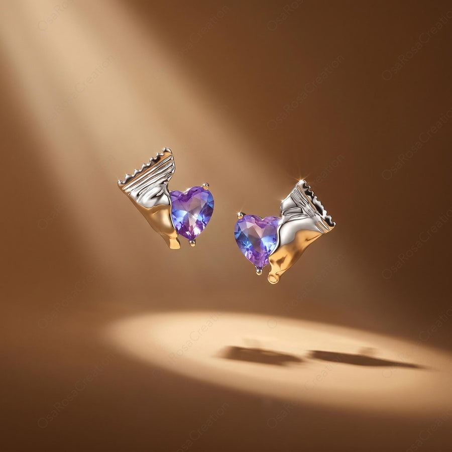 Crushed Heart Gem Earrings