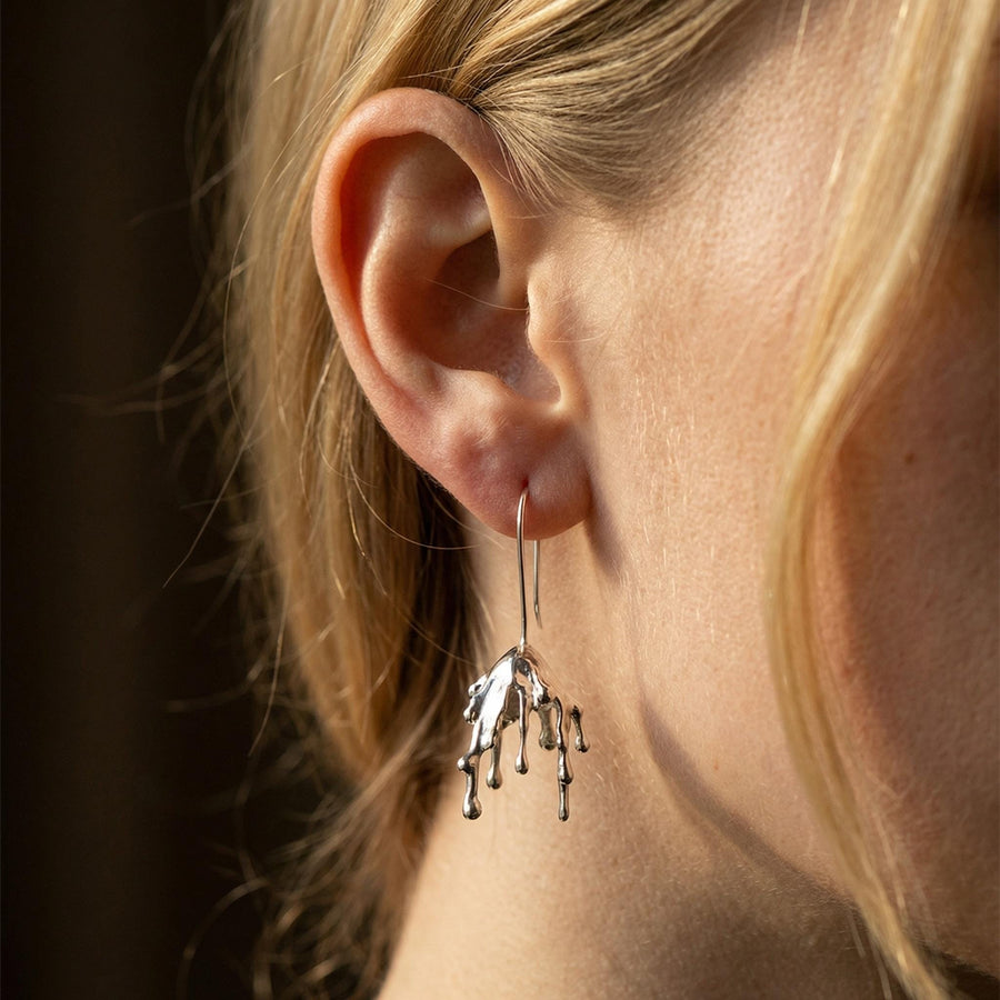 Molten Silver Drop Earrings
