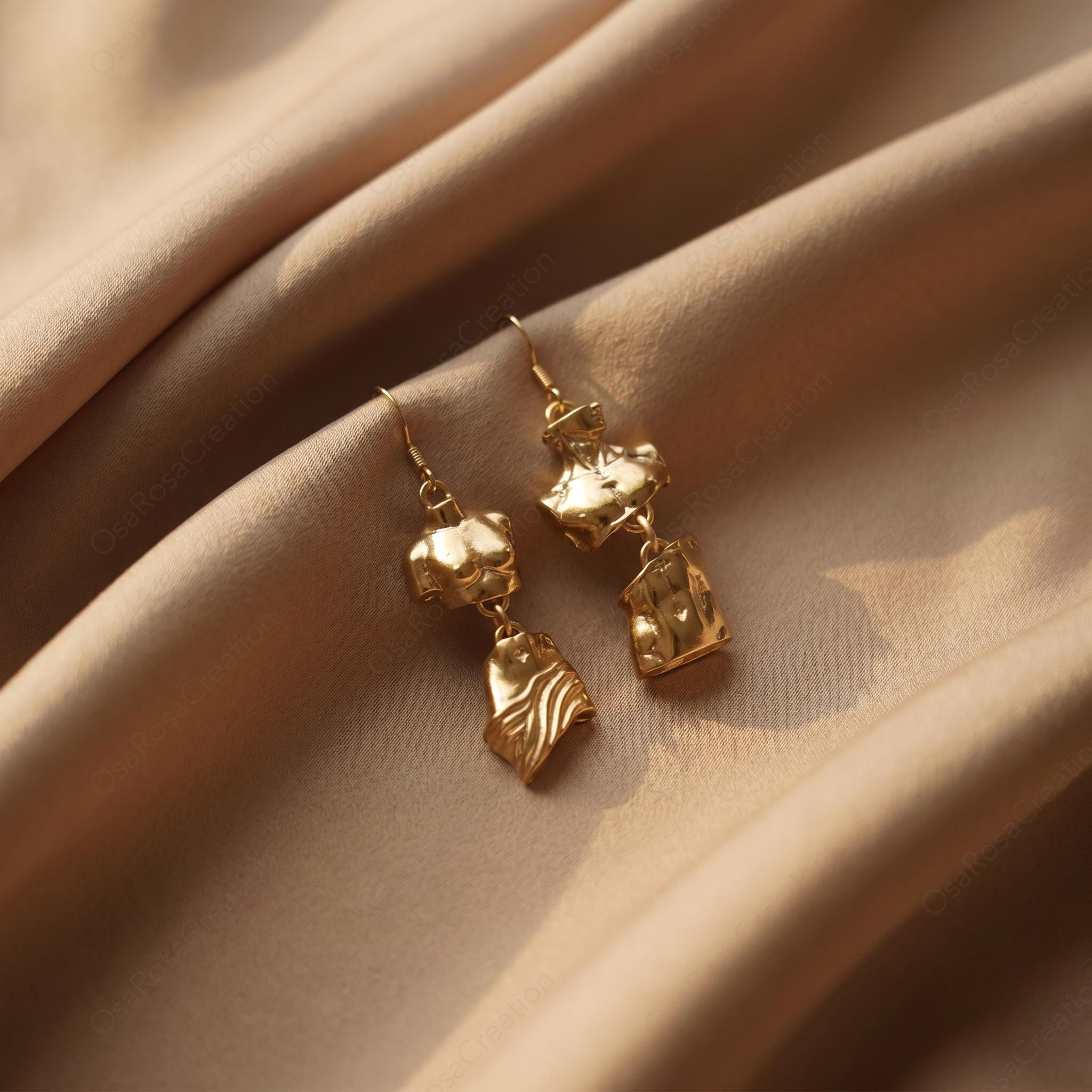 Gold Venus & David Fragment Earrings | Louvre Inspired Sculpture Jewelry | Vintage Greek Roman Bust Dangle Earrings