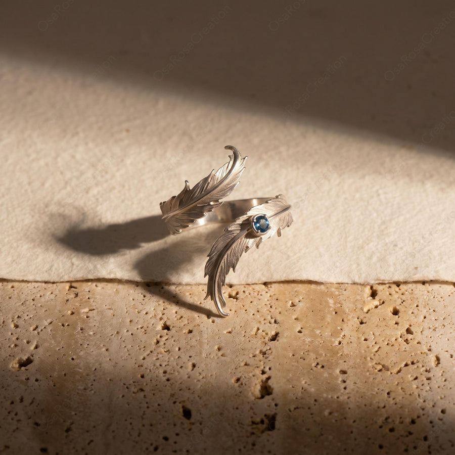 Blue Stone Feather Ring