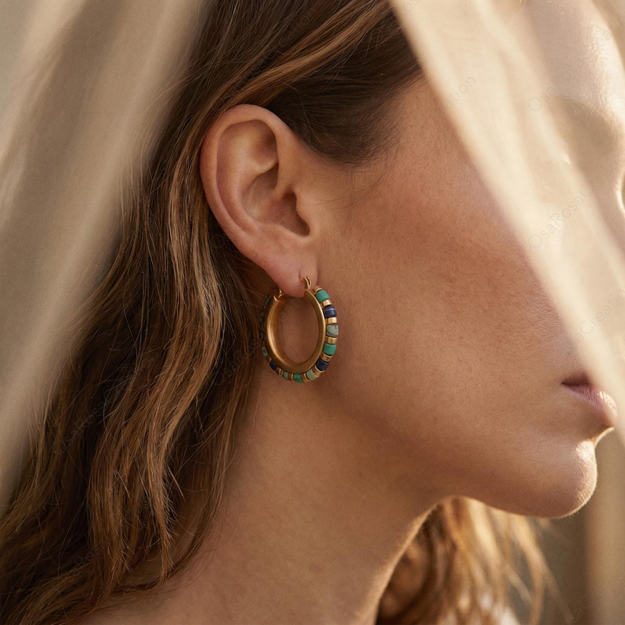 Mediterranean Blue Bead Hoops