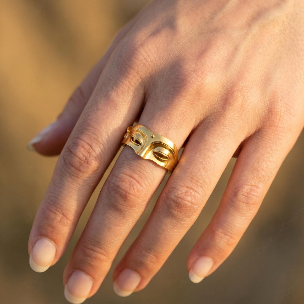 Sculptural Face Ring, Gold Plated Brass Abstract Portrait Jewelry