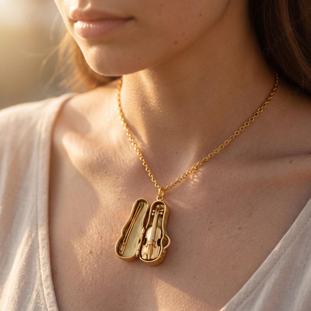 Violin Necklace, Classical Music Jewelry, Cello Pendant, Dark Academia Aesthetic, Artistic Musician Gift, Instrument Charm, Symphony Choker