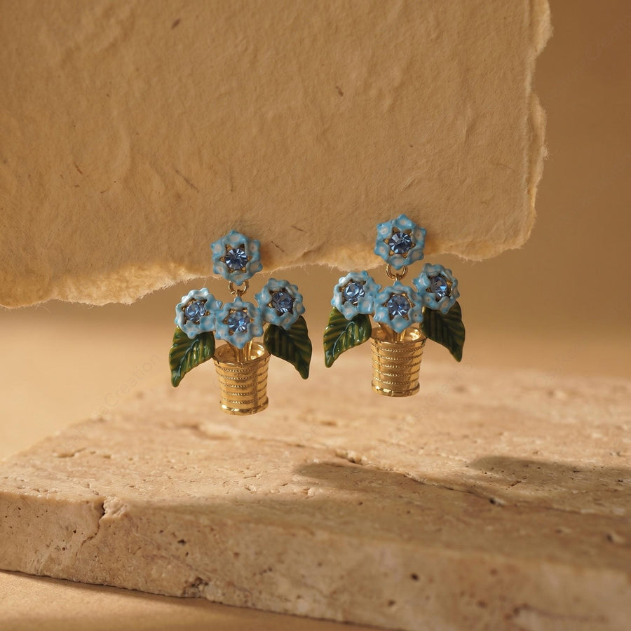 Blue Garden Basket Earrings
