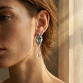 Sterling Silver Sculptural Meditative Figure Drop Earrings, Zen Crystal Dangle Jewelry