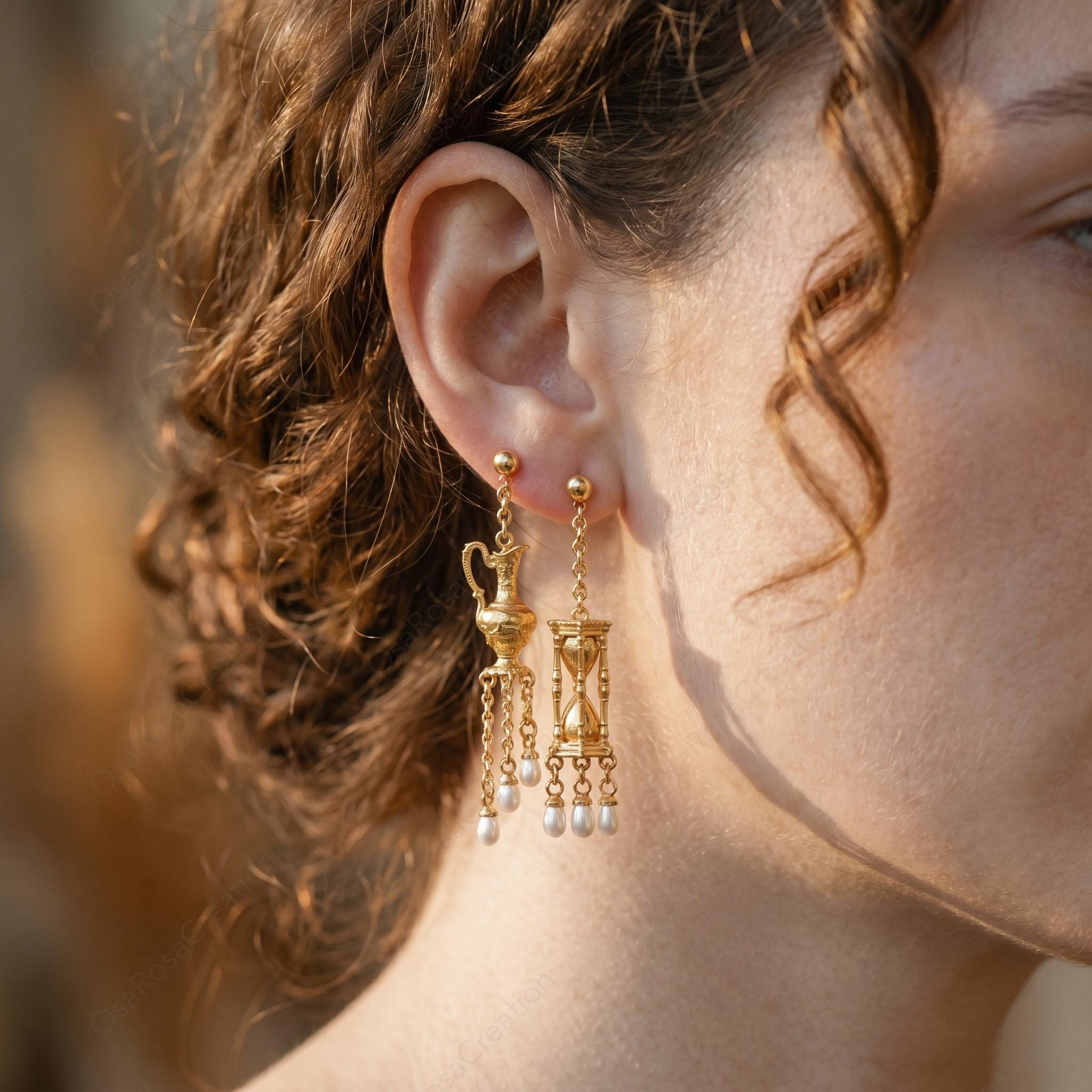 Vintage Gold Drop Earrings with Pearls | Everyday Statement Jewelry | Christmas & New Year Gift
