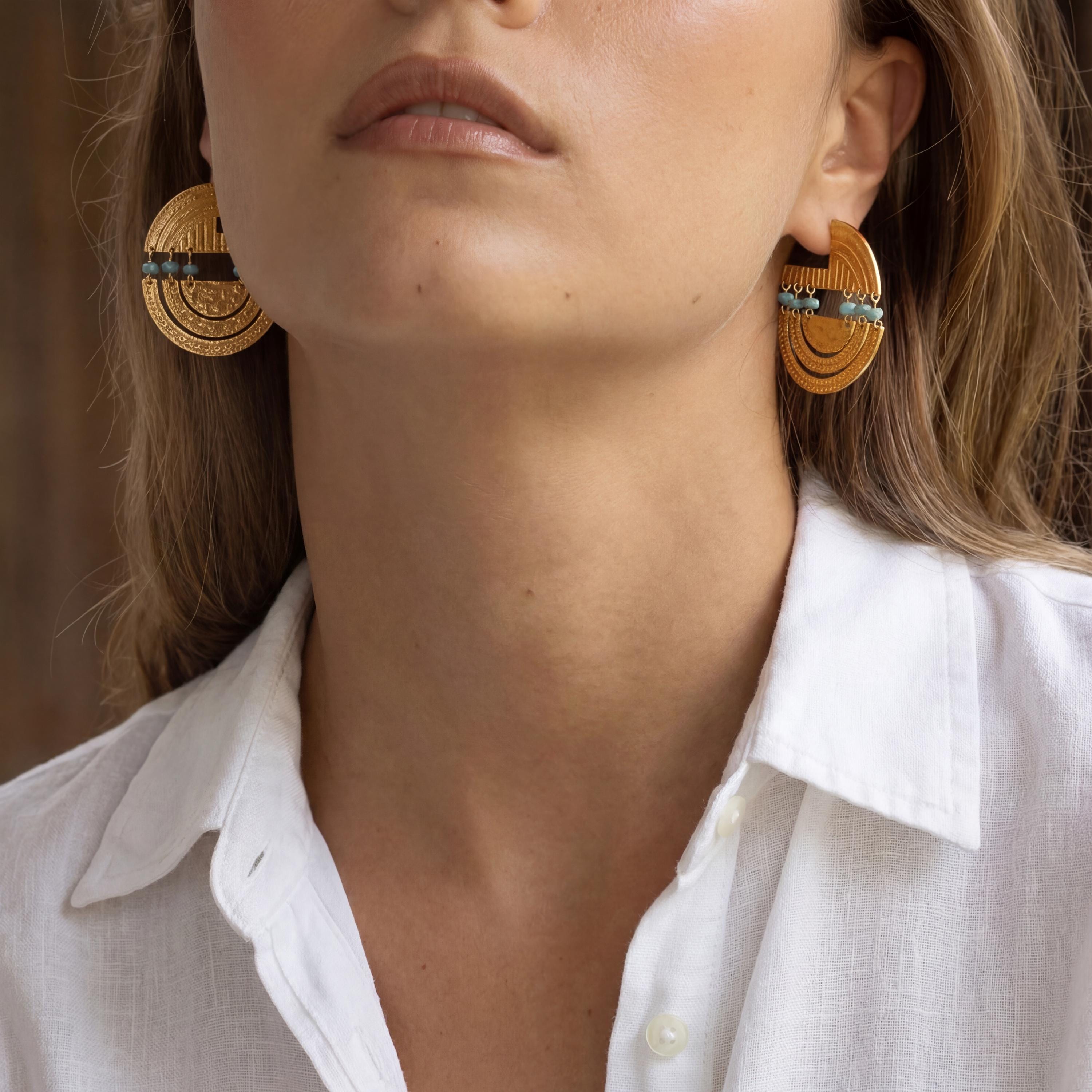 Totem Arc Earrings — Tribal Turquoise Statement Jewelry