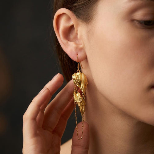 Buddha Dangle Earrings, Gold Plated Brass Statement Earrings, 925 Sterling Silver Hooks, Sacred Wisdom Talisman, Unique Art Jewelry