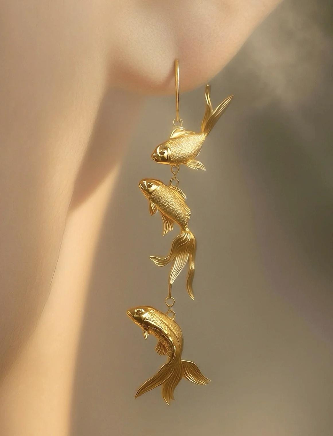Koi Fish Earrings • Dainty Goldfish Dangle Earrings • Hypoallergenic S925 Silver Post • Good Luck Charm Gift for Her