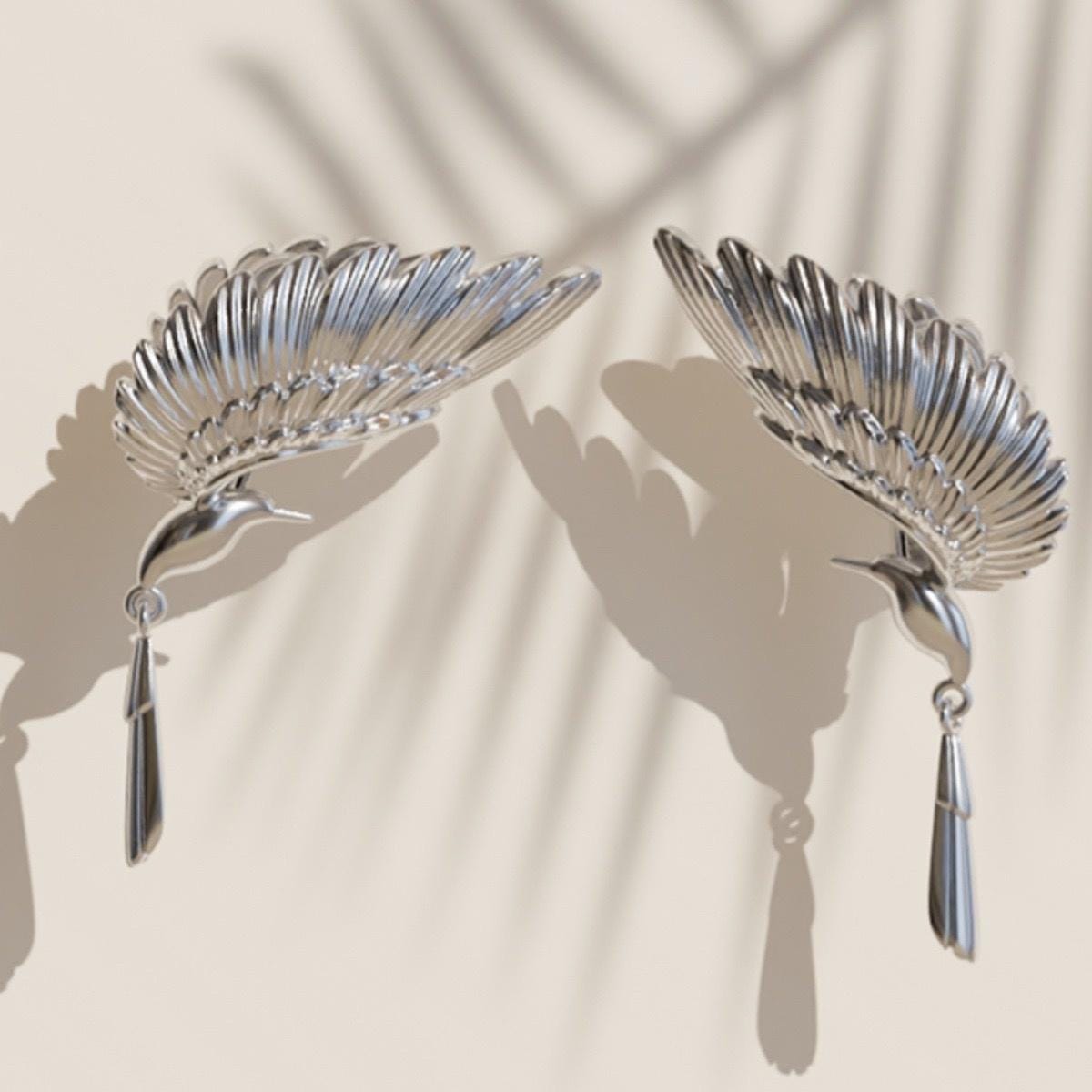 Silver Wing Earrings, Myth Inspired Dangle Ear Cuff