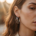 Silver Wavy Hoop Earrings, Sculptural Liquid Metal Statement Jewelry