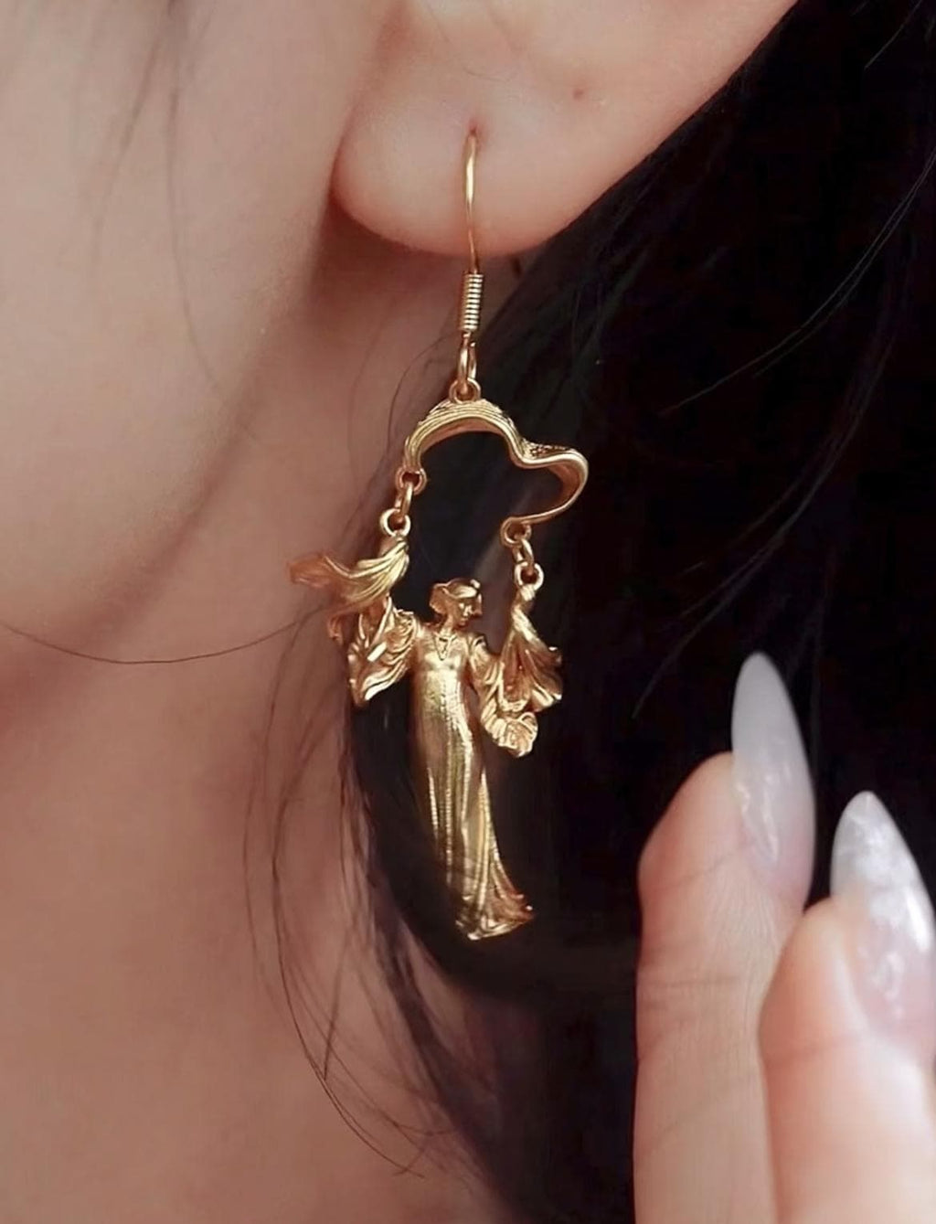 Gold Plated Greek Goddess Earrings | 925 Silver Hooks