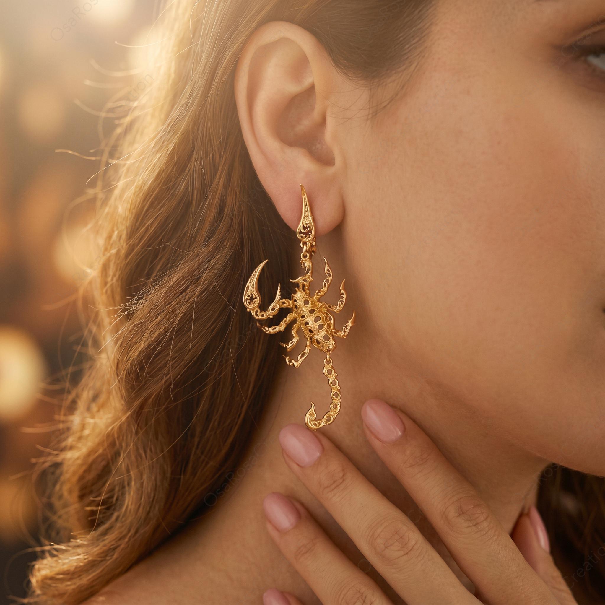Scorpio Scorpion Statement Earrings, Gold Baroque Filigree Zodiac Jewelry