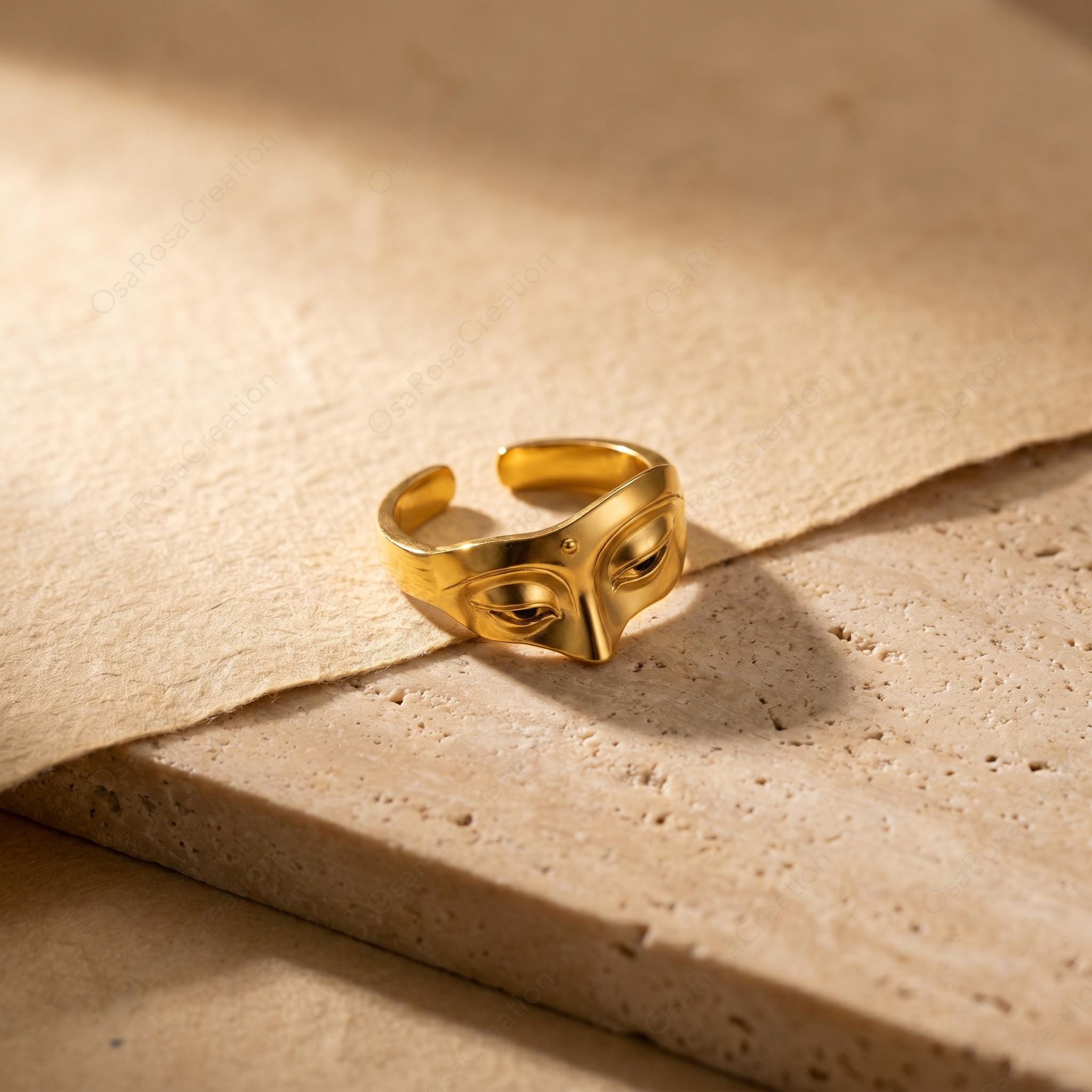 Sculptural Face Ring, Gold Plated Brass Abstract Portrait Jewelry