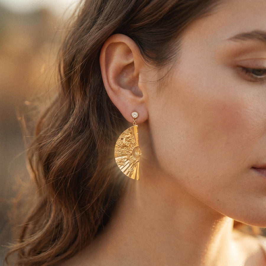 Engraved Deco Fan Earrings