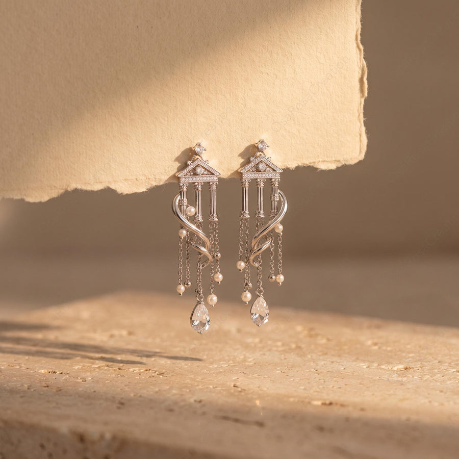 Temple Pearl Tassel Earrings