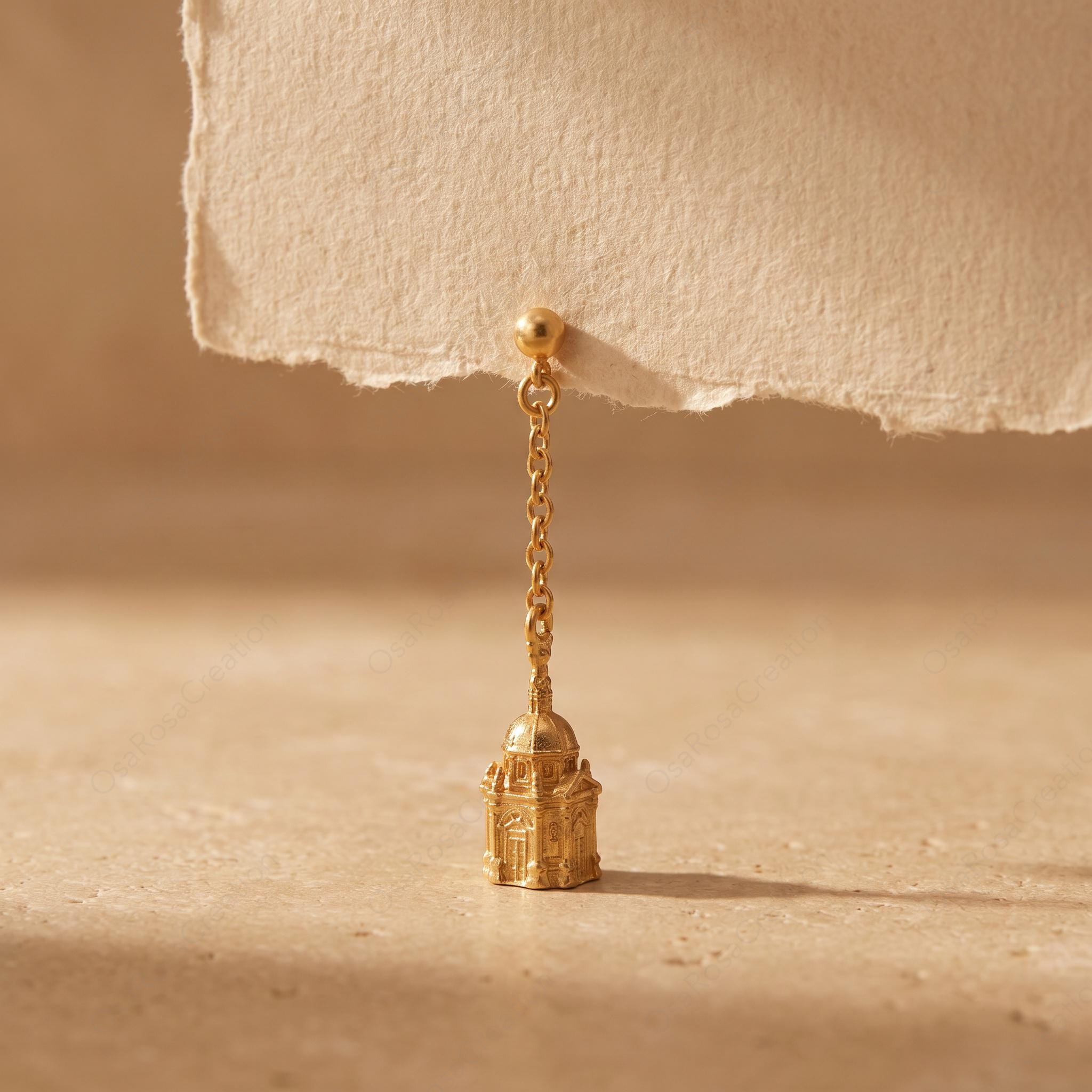 Cat Castle Earrings | Gold Baroque Basilica Dangle Earrings | Architecture Jewelry