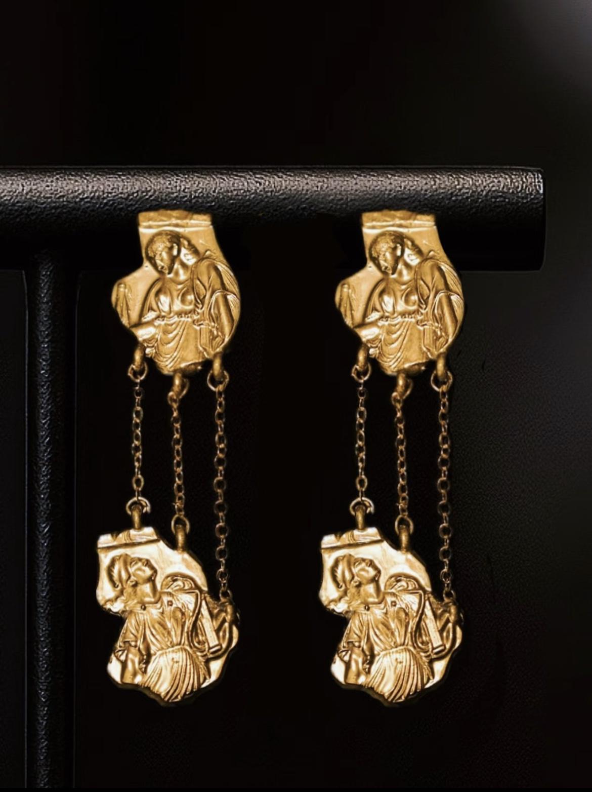 Athena & Aphrodite Earrings – Greek Goddess Jewelry, Ancient Mythology Dangle Earrings, Gold Statement Earrings｜Christmas gift