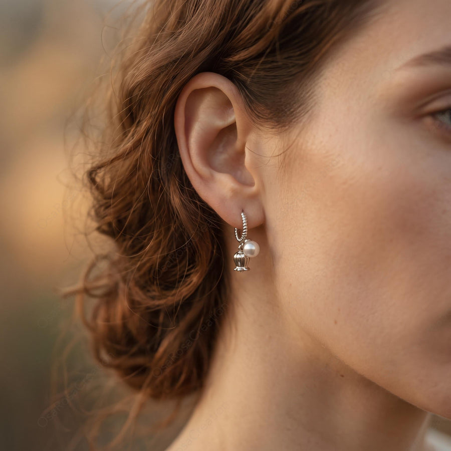 Tulip Pearl Hoop Earrings